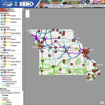 Missouri Department of Transportation Snow Route Removal map
